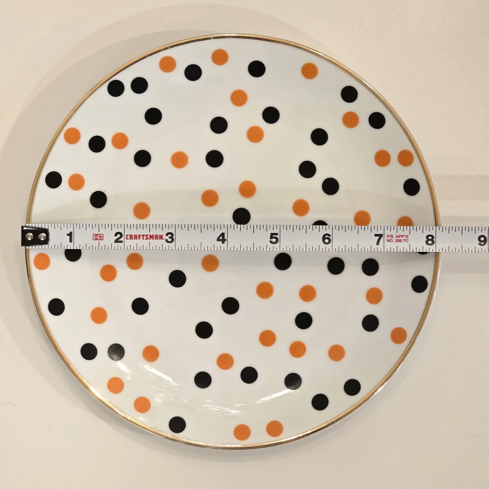 BALLARD DESIGNS 4 Accent Plates Orange & Black Scatter Dot & Multi-Stripe Design